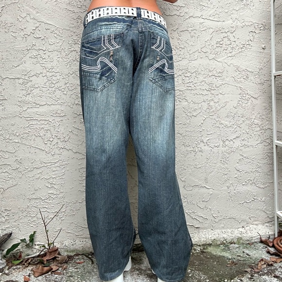 Y2k Distressed Dark Wash Fusai Baggy Jeans - Picture 4 of 10